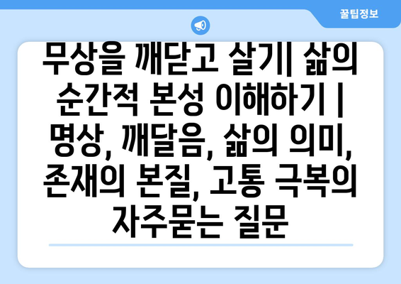 무상을 깨닫고 살기| 삶의 순간적 본성 이해하기 | 명상, 깨달음, 삶의 의미, 존재의 본질, 고통 극복