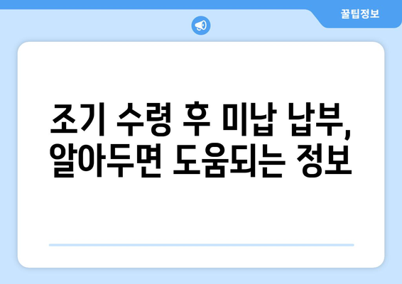 국민연금 조기수령 미납 납부, 어떻게 해결할까요? | 자금 마련 가이드, 성공 전략