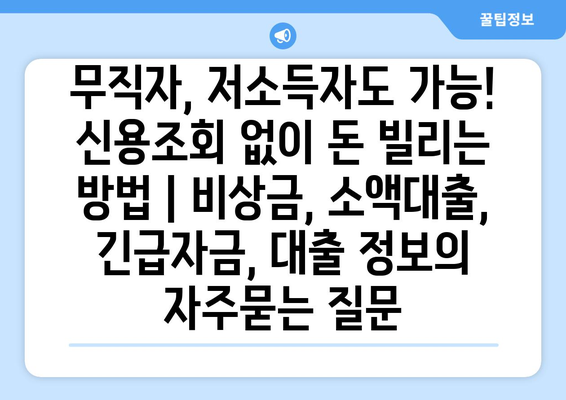 무직자, 저소득자도 가능! 신용조회 없이 돈 빌리는 방법 | 비상금, 소액대출, 긴급자금, 대출 정보