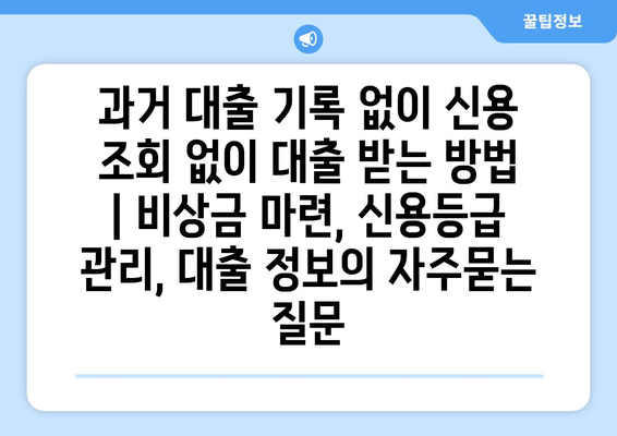 과거 대출 기록 없이 신용 조회 없이 대출 받는 방법 | 비상금 마련, 신용등급 관리, 대출 정보