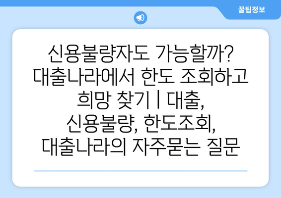 신용불량자도 가능할까? 대출나라에서 한도 조회하고 희망 찾기 | 대출, 신용불량, 한도조회, 대출나라