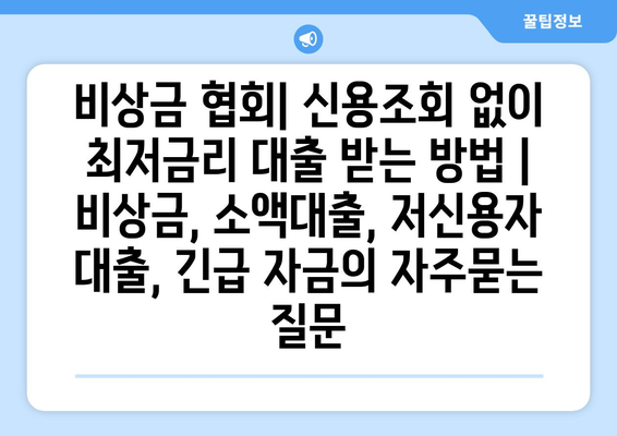 비상금 협회| 신용조회 없이 최저금리 대출 받는 방법 | 비상금, 소액대출, 저신용자 대출, 긴급 자금