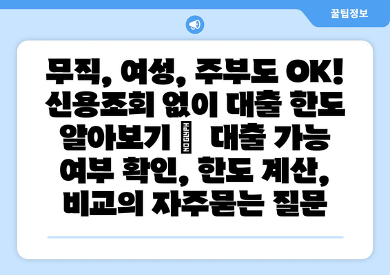 무직, 여성, 주부도 OK! 신용조회 없이 대출 한도 알아보기 |  대출 가능 여부 확인, 한도 계산, 비교