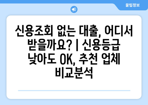 신용조회 없는 대출, 어디서 받을까요? | 신용등급 낮아도 OK, 추천 업체 비교분석