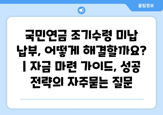 국민연금 조기수령 미납 납부, 어떻게 해결할까요? | 자금 마련 가이드, 성공 전략