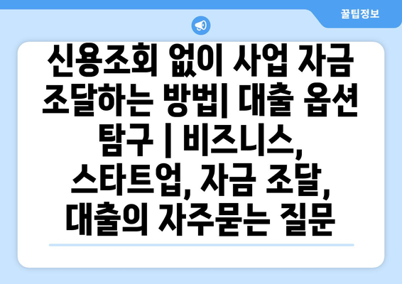 신용조회 없이 사업 자금 조달하는 방법| 대출 옵션 탐구 | 비즈니스, 스타트업, 자금 조달, 대출