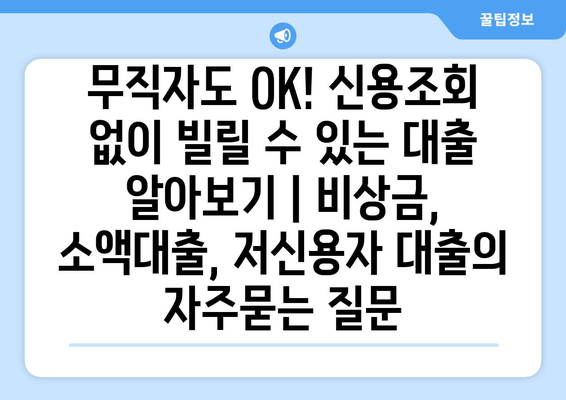 무직자도 OK! 신용조회 없이 빌릴 수 있는 대출 알아보기 | 비상금, 소액대출, 저신용자 대출