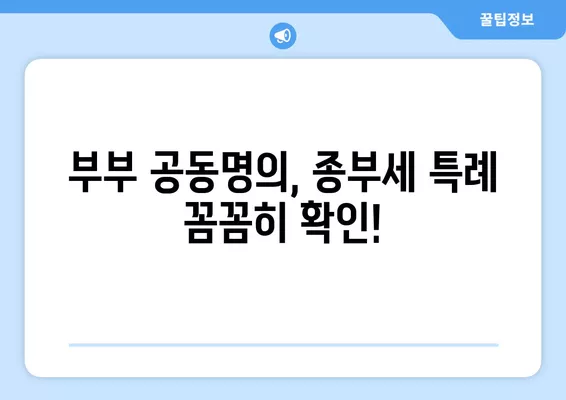 부부 각각 1주택 종부세, 부부합산 2주택(+부부 공동명의 특례) 완벽 정리 | 종부세, 1주택, 부부합산, 공동명의, 특례