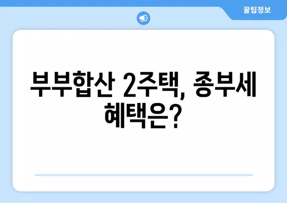 부부 각각 1주택 종부세, 부부합산 2주택(+부부 공동명의 특례) 완벽 정리 | 종부세, 1주택, 부부합산, 공동명의, 특례