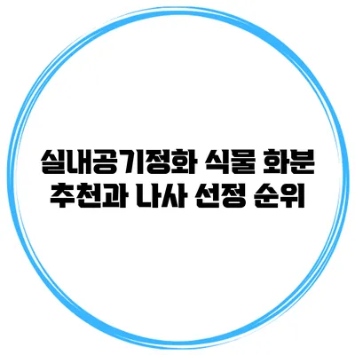 실내공기정화 식물 화분 추천과 나사 선정 순위